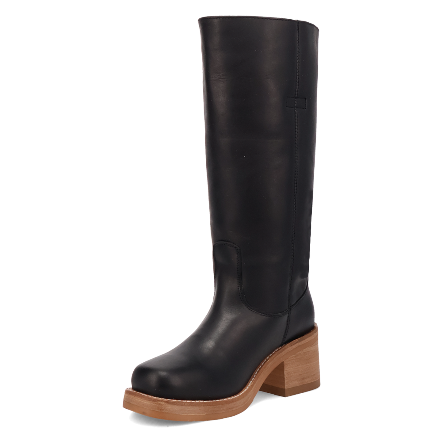 Black knee-high boot DI2287-BK_8 with wooden block heel
