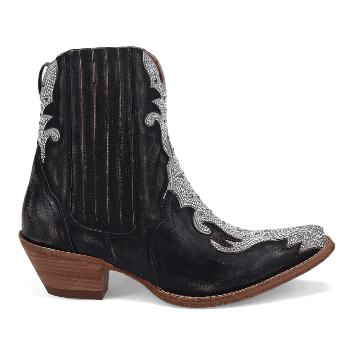 Black cowboy boot with silver accents