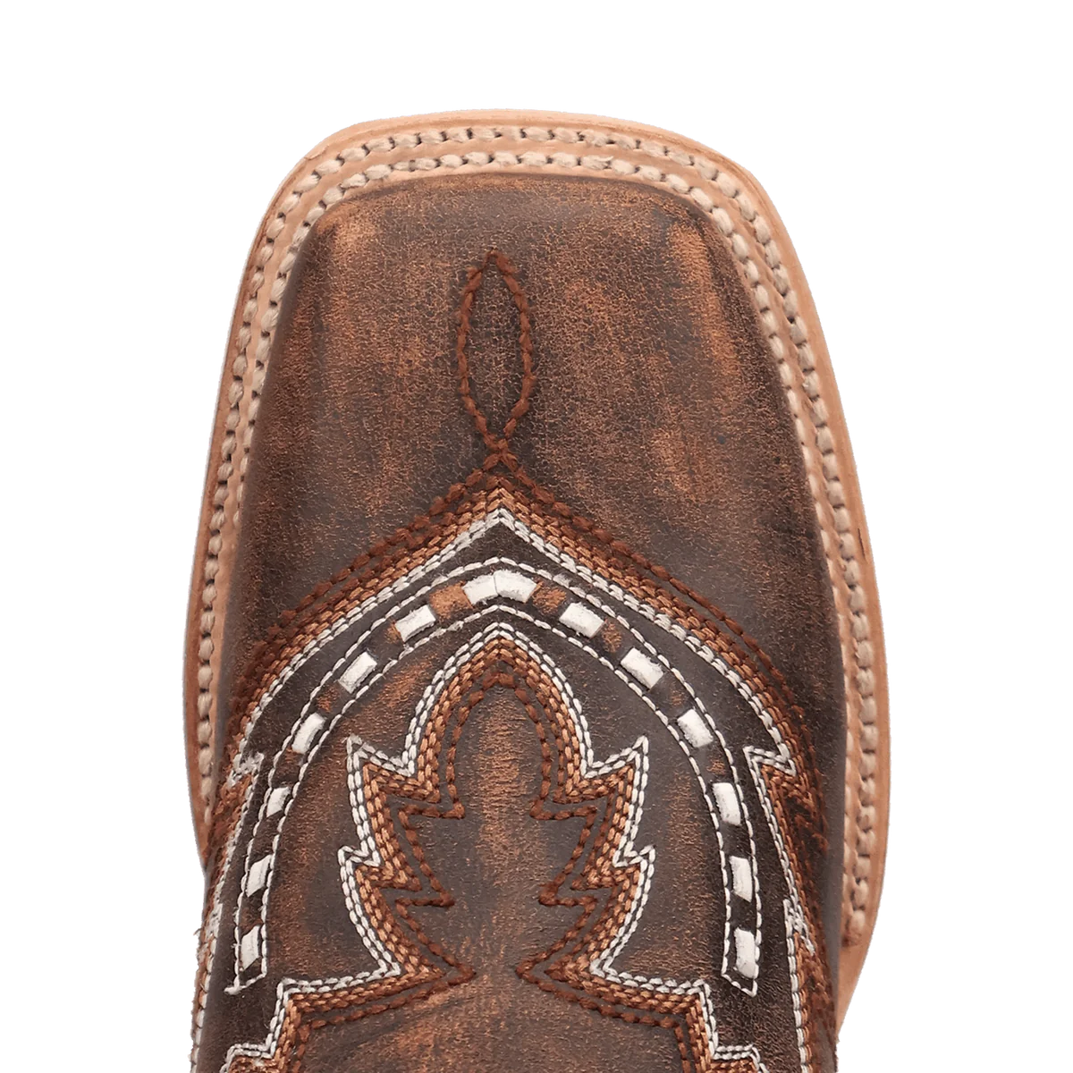 Close-up of a brown DP5203_6 western boot toe.