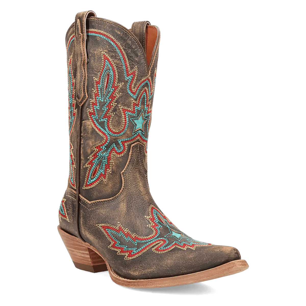 Brown leather cowboy boot with star design