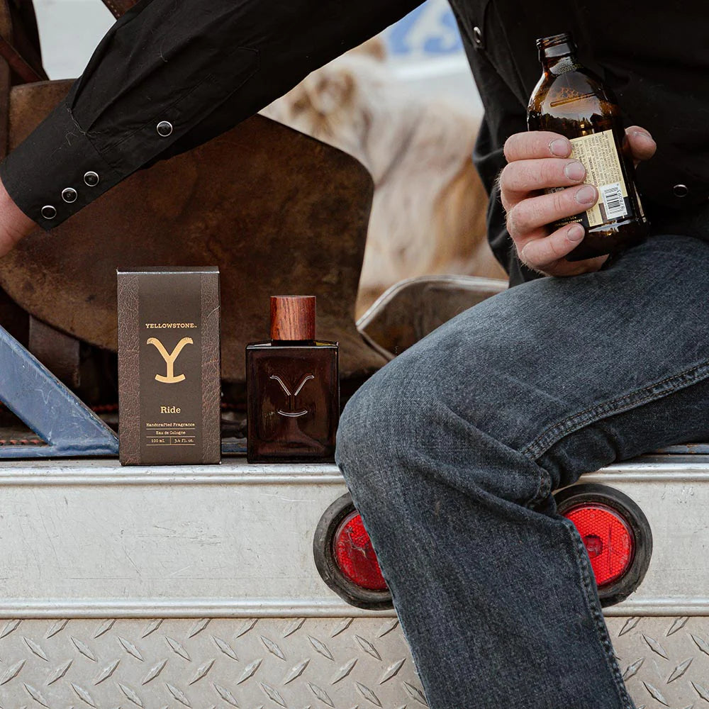 Yellowstone Ride fragrance and cowboy with bottle