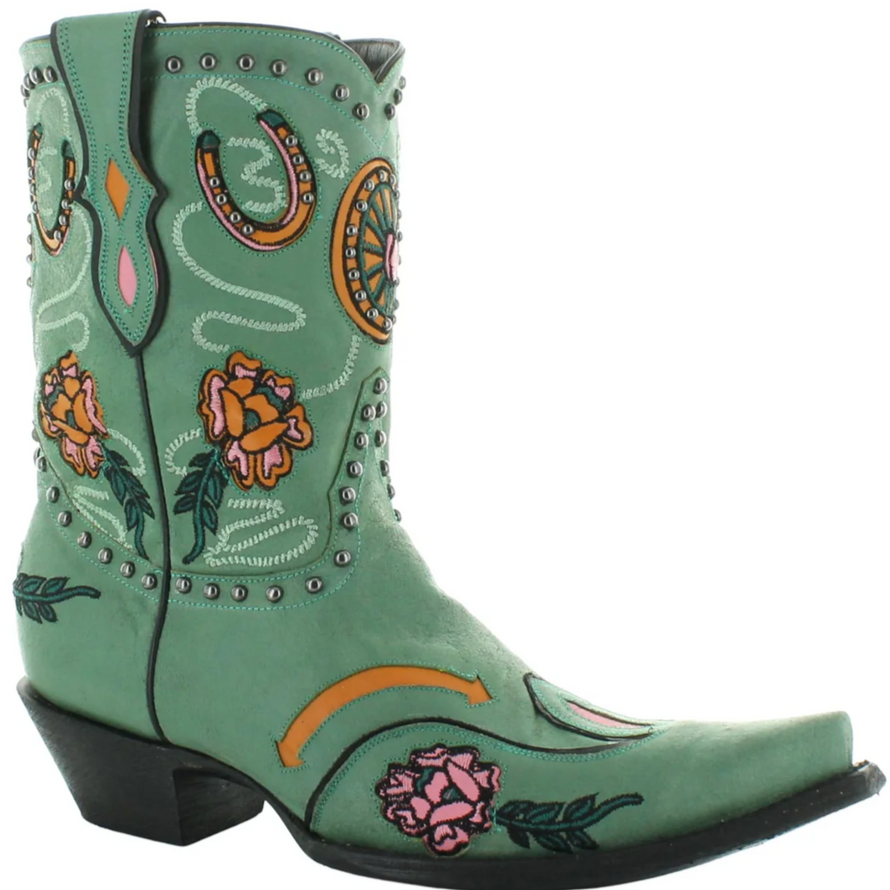 Old Gringo turquoise Wagon Wheels cowboy boot