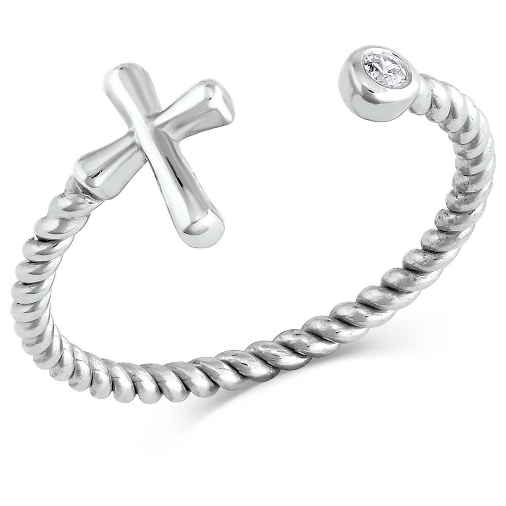 Silver Cross & Diamond Ring