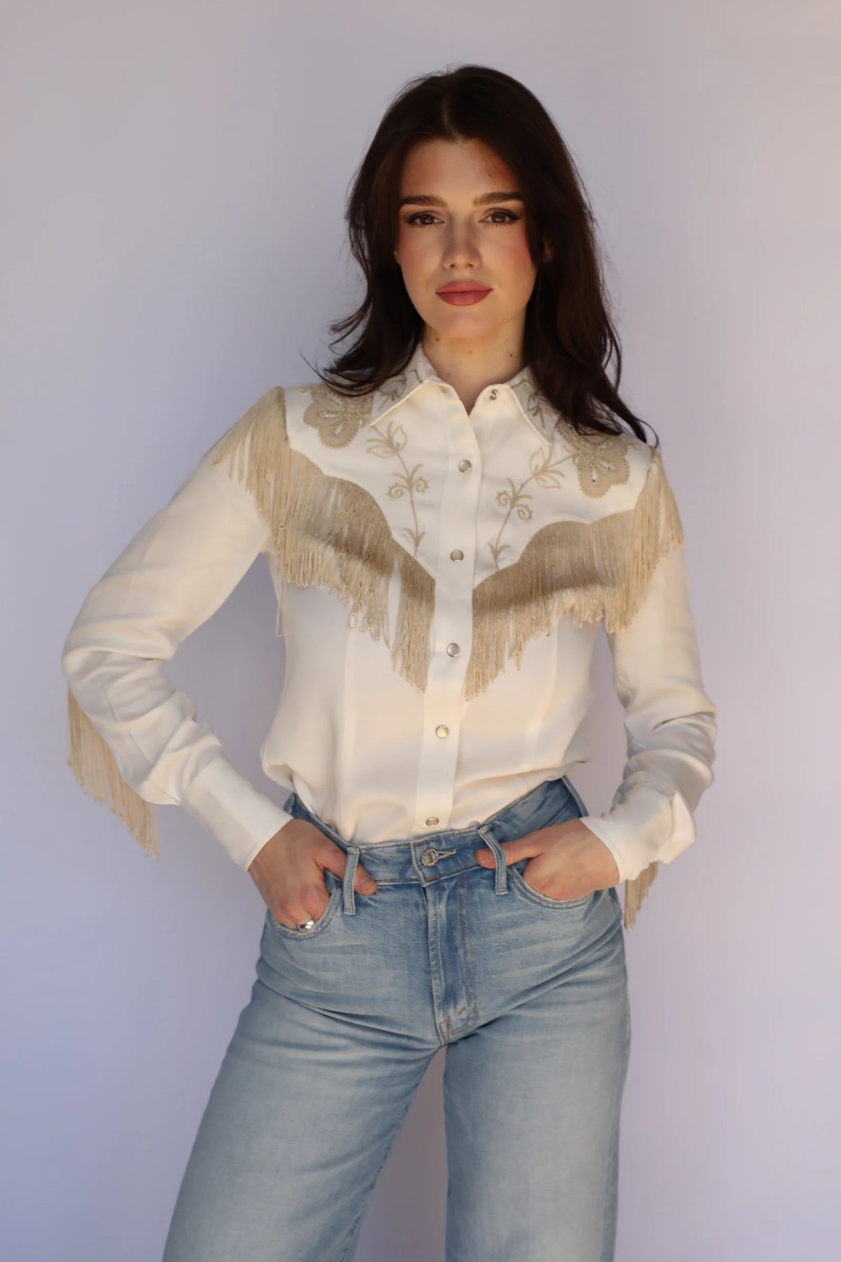 H Bar C Taos Women's Fringe Shirt in White