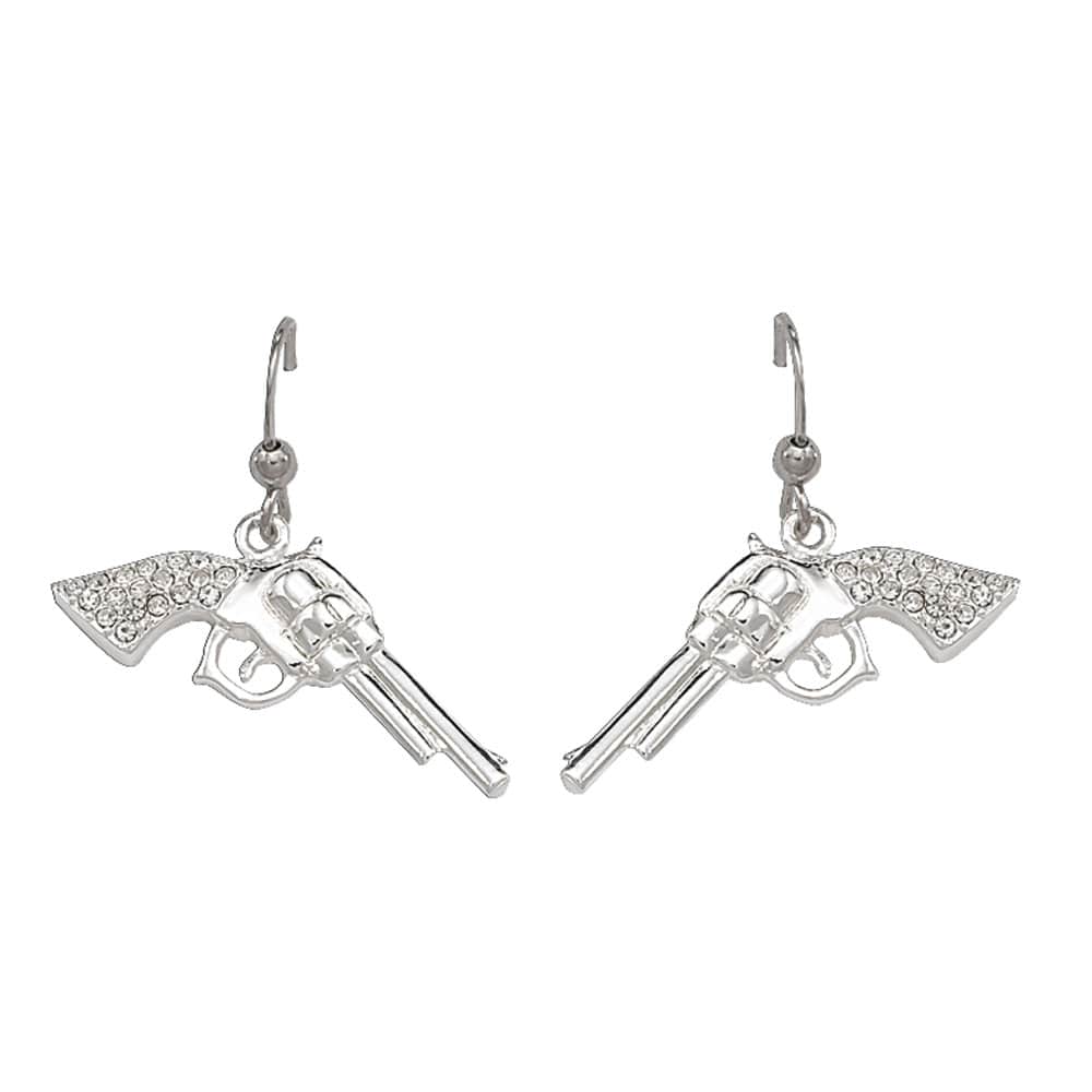 ER61242 Silver Pistol Earrings with Crystals
