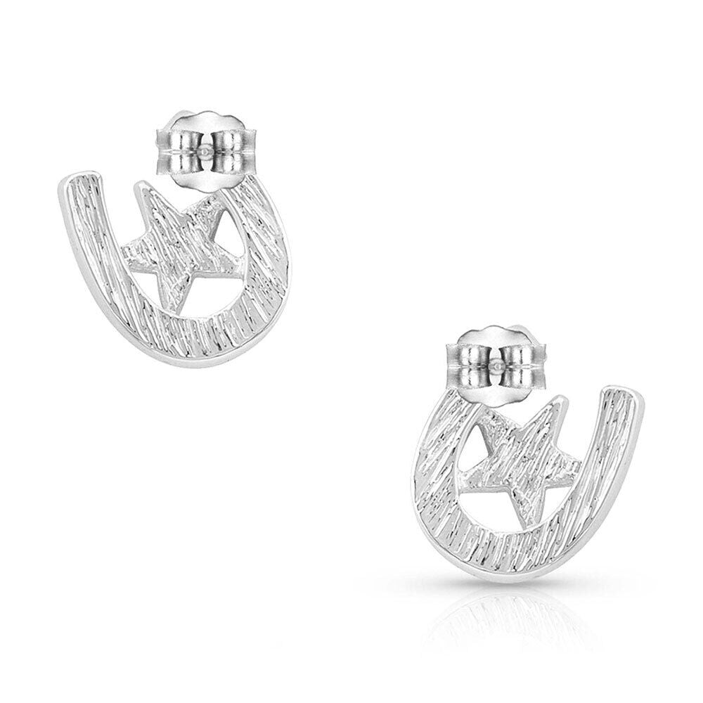 ER803 Silver horseshoe earrings with star design