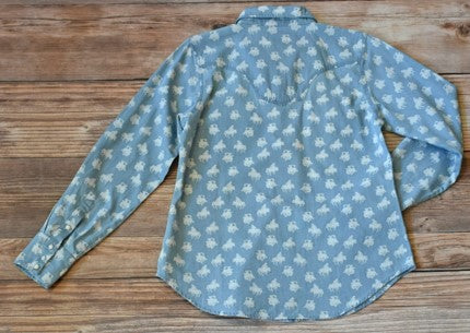 Blue denim shirt with horse pattern, F48039918C7F4544896CB1F4EE7172C0