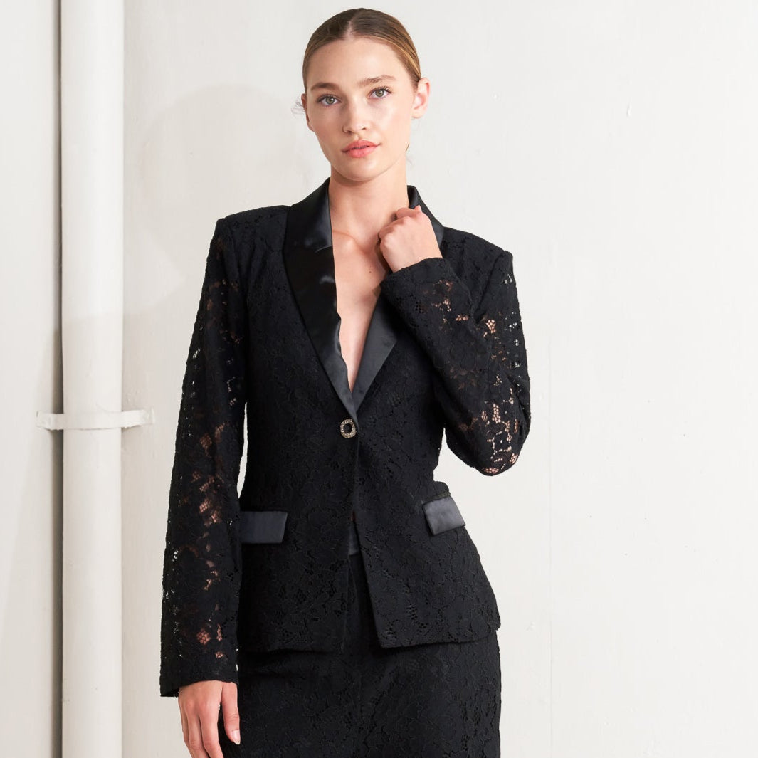 SHADOW GLAM WOVEN LACE BLAZER