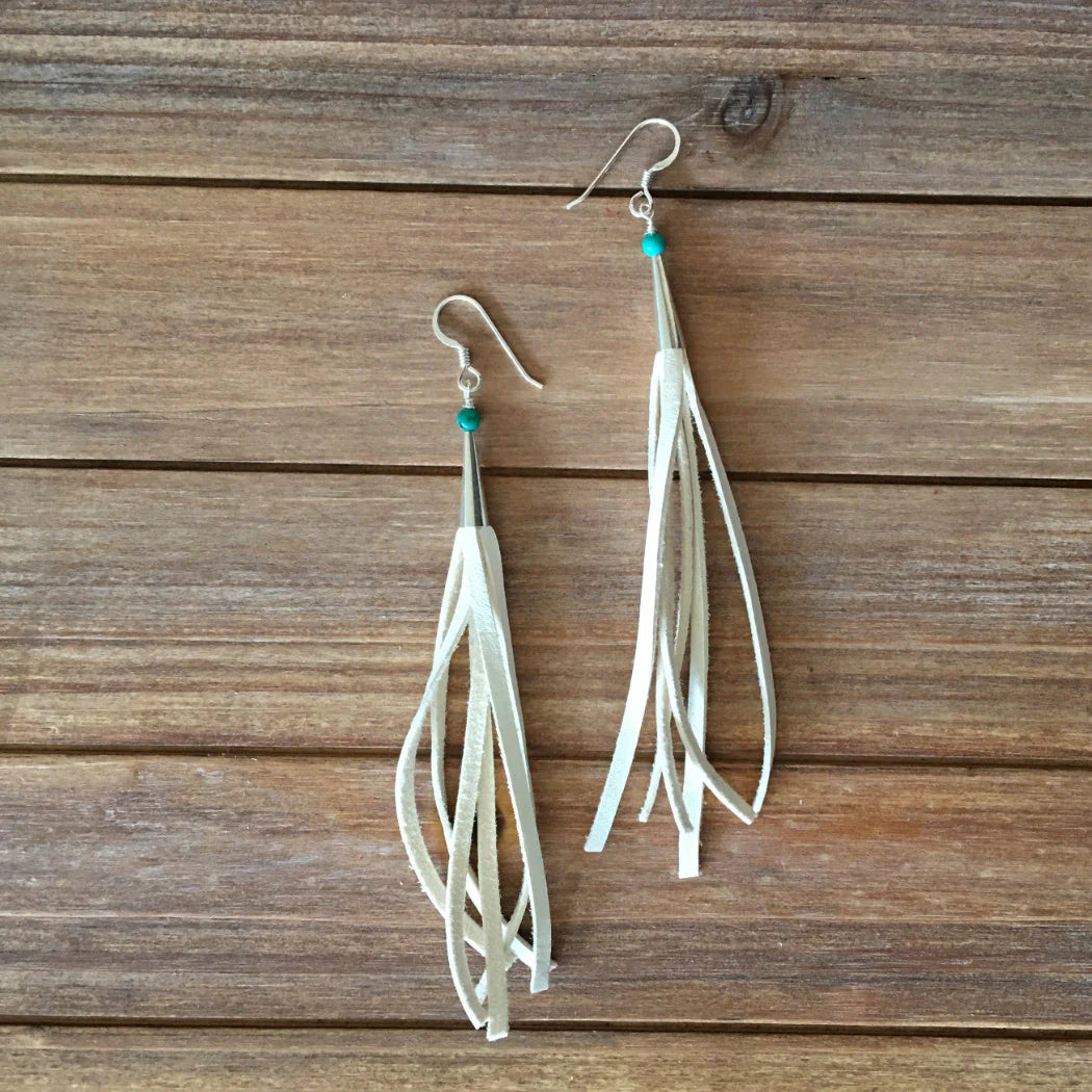 FlyAway white earrings with turquoise accents