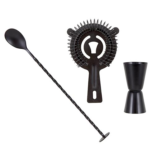 G5211B Black Bar Tool Set - Spoon, Strainer, & Jigger