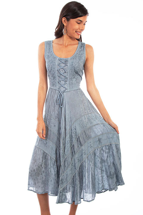 Blue lace-up midi dress, HC118-ASG preview