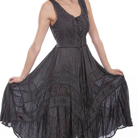 HC118-GUN Gray Embroidered Sleeveless Dress