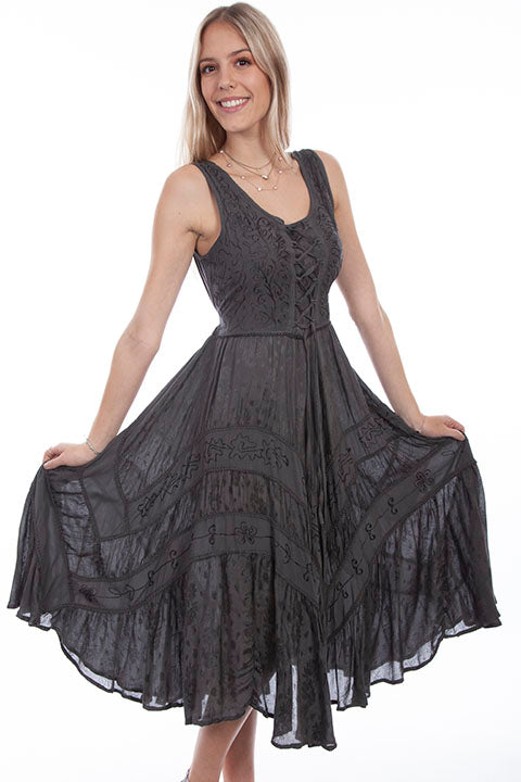 Woman in gray dress