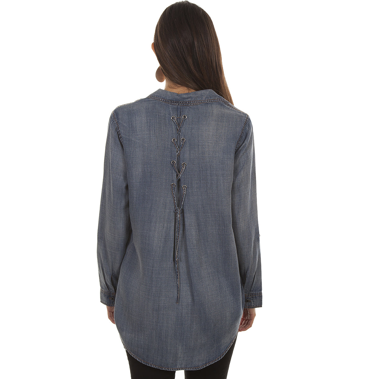 HC473-DEN-BK denim shirt with lace-up back
