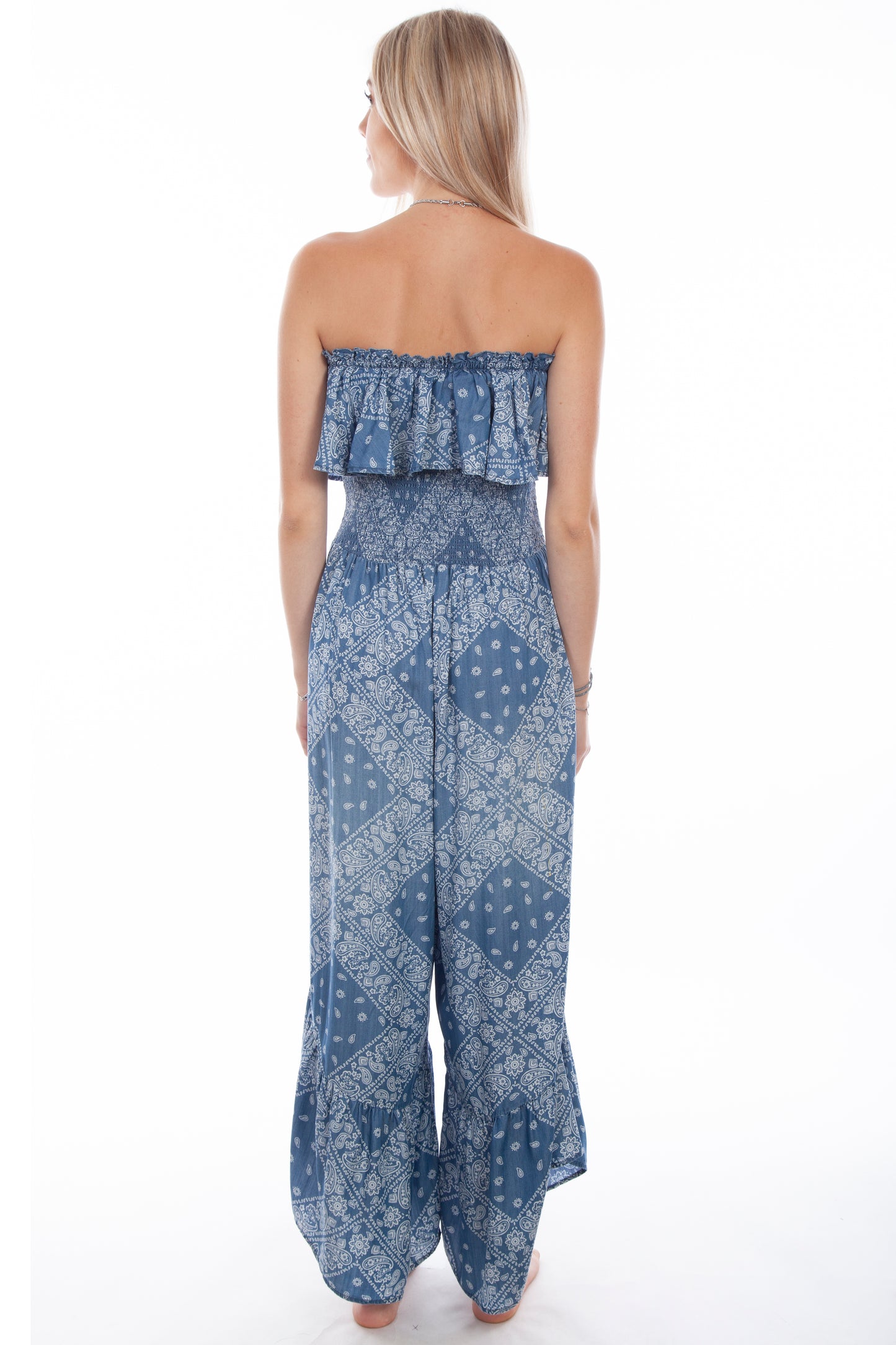 HC744-LBL-BK Blue Bandana Print Jumpsuit