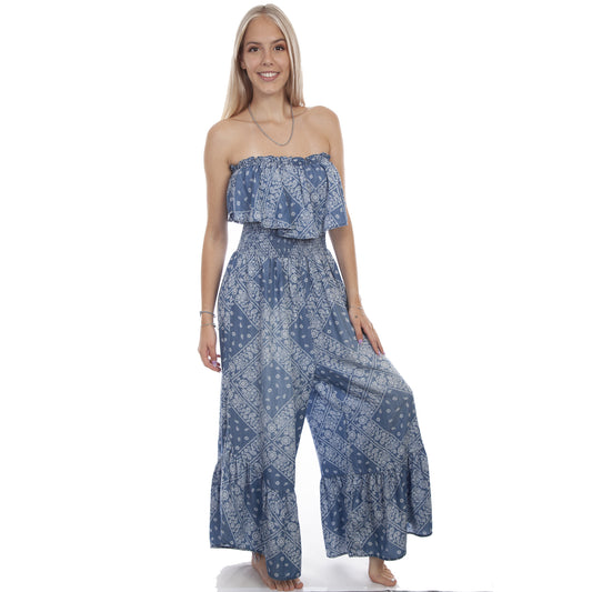 HC744-LBL blue paisley jumpsuit on woman