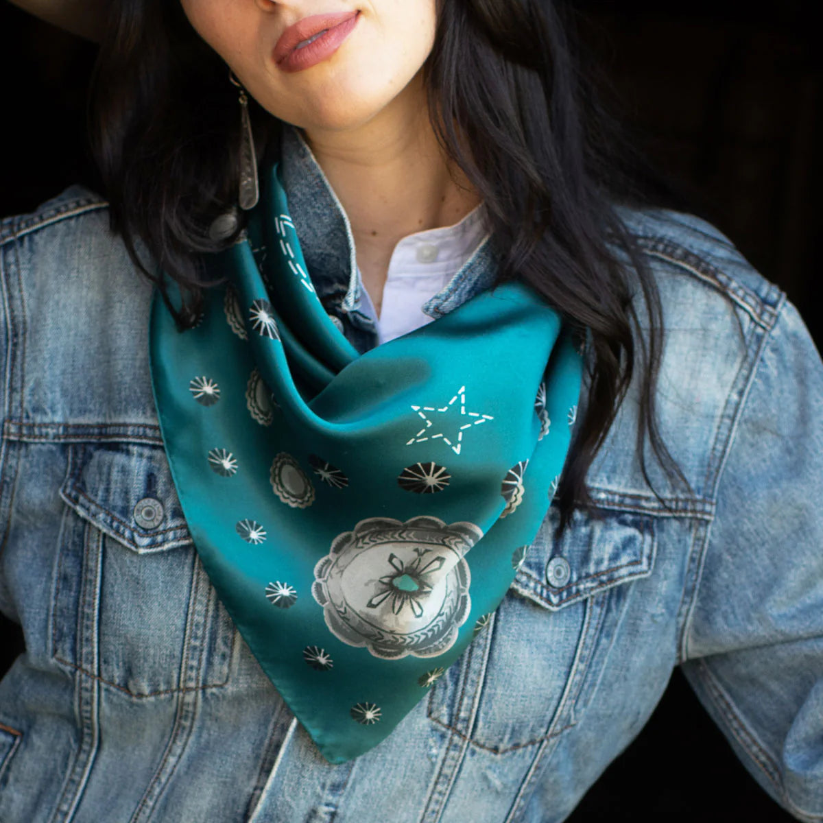 Jade silk scarf with concho detail