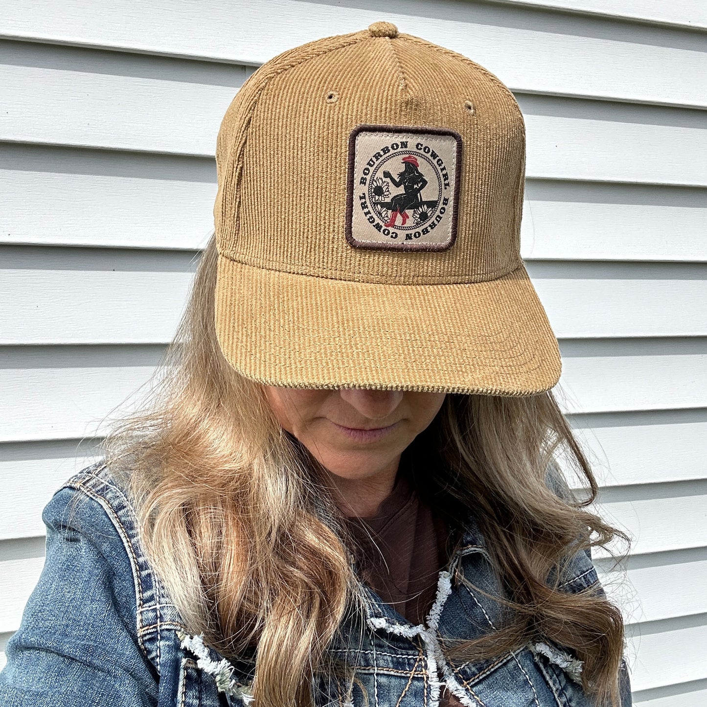 Khaki Corduroy Bourbon Cowgirl Patch Trucker Hat