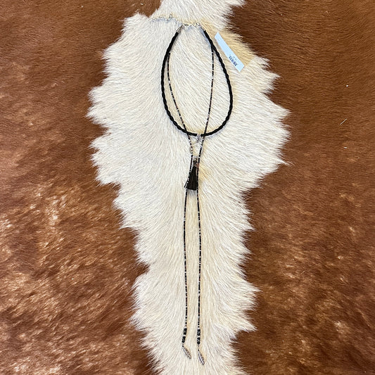 Horsehair Lariat Necklace - Metallic Beads