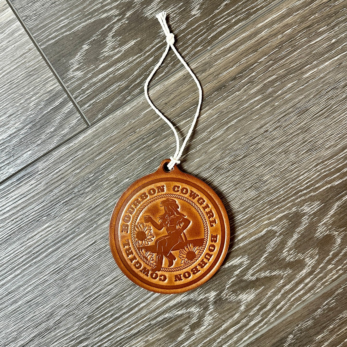 Leather Bourbon Cowgirl ornament.