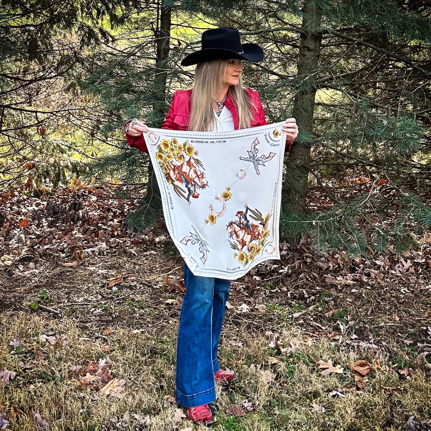 Woman in cowboy hat holding scarf, IMG_8819_3
