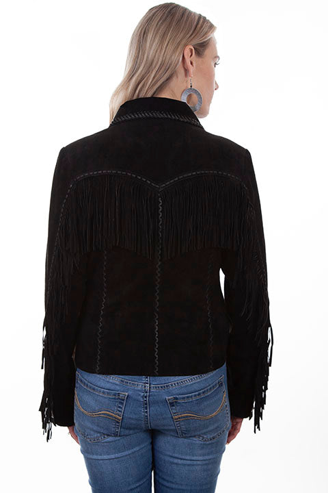 Black suede fringe jacket preview