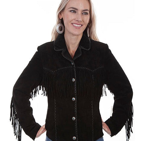 Black suede fringe jacket L1016-19 preview