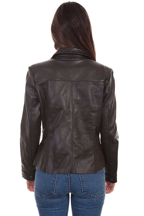 Black leather jacket back view preview