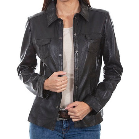 Women's Black Leather Jacket - Preview L1024-11