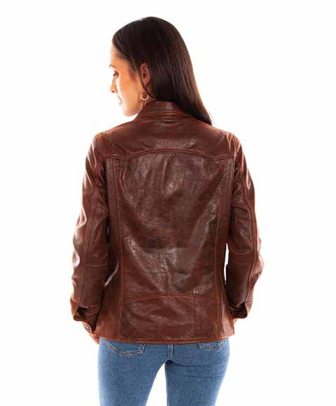L1104-131-bk brown leather jacket on woman
