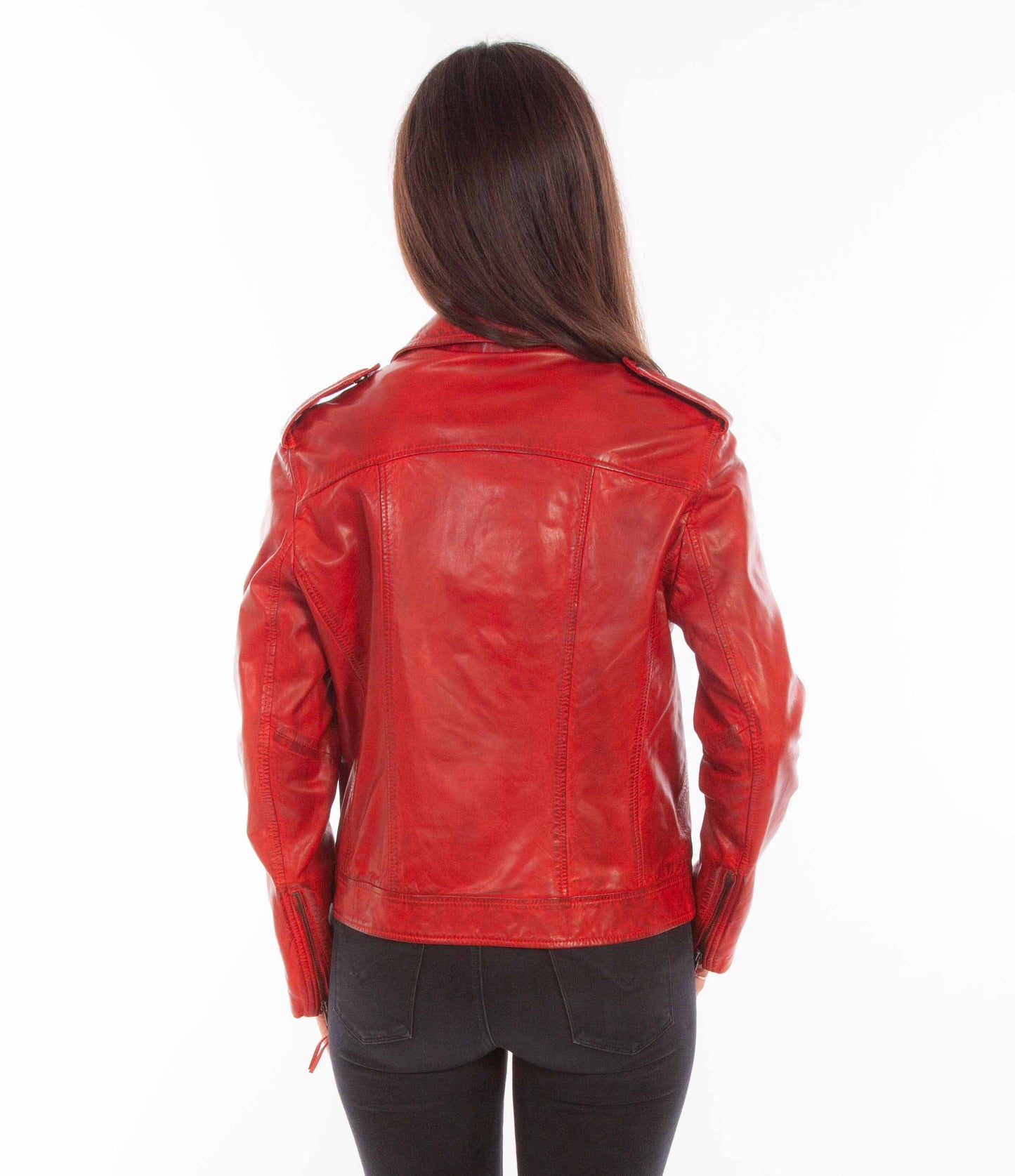Red leather jacket L1105-135-BK, back view