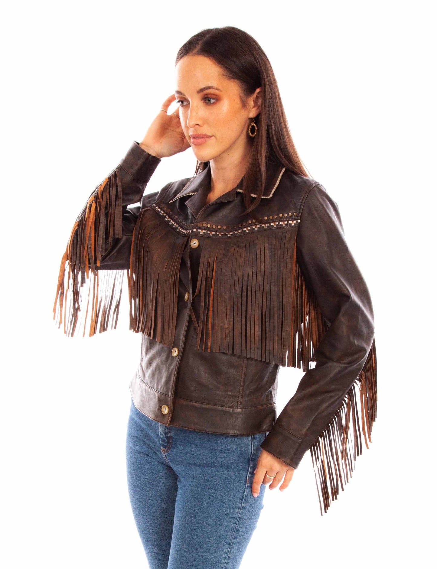 Brown fringe leather jacket