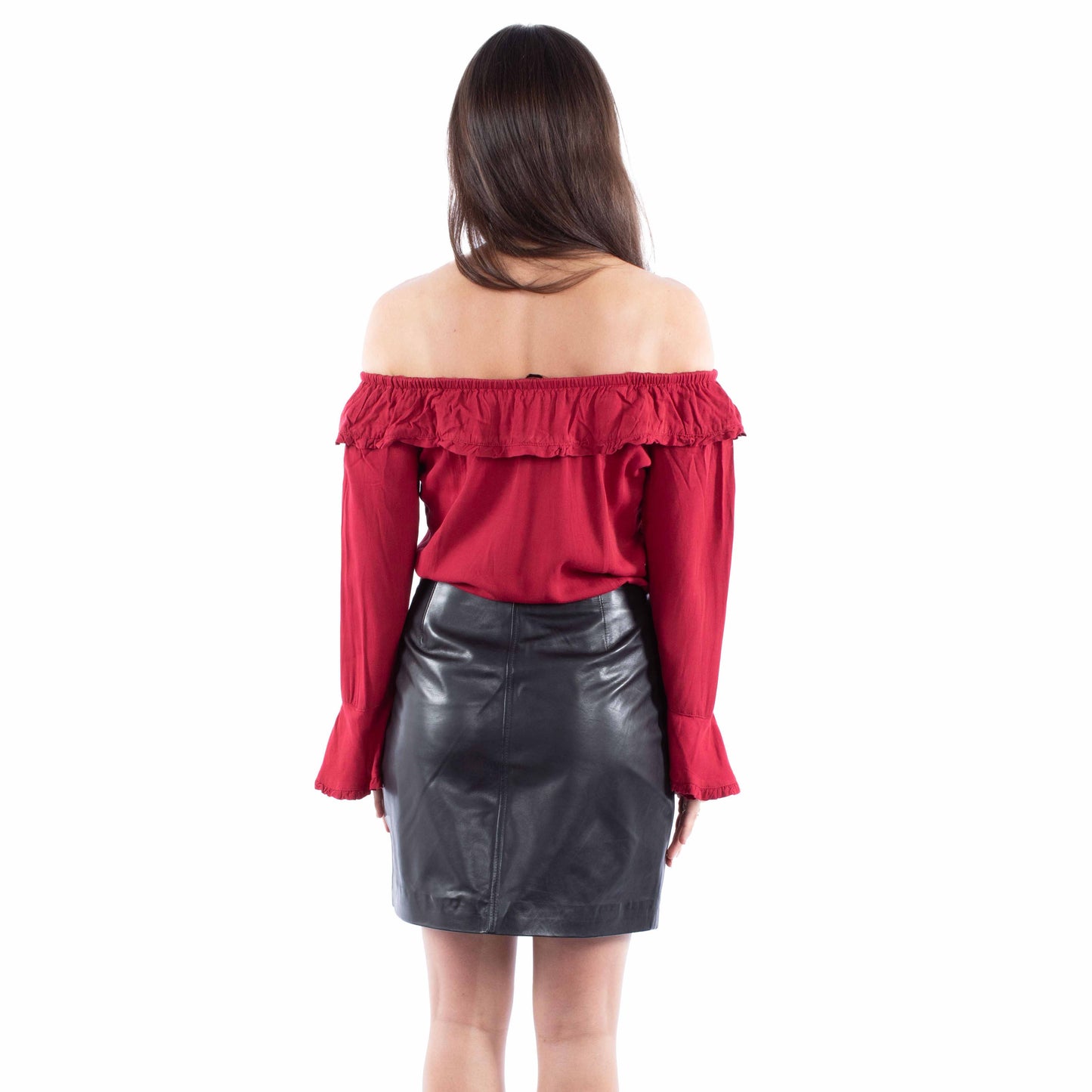 Red off-shoulder top and black skirt L1132-11-BK