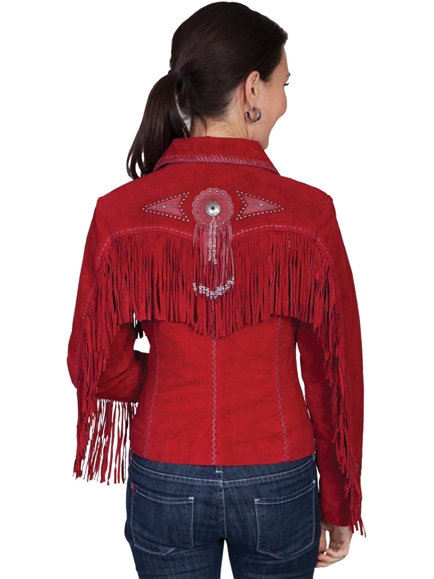 L152-27-BK Red Suede Fringe Jacket