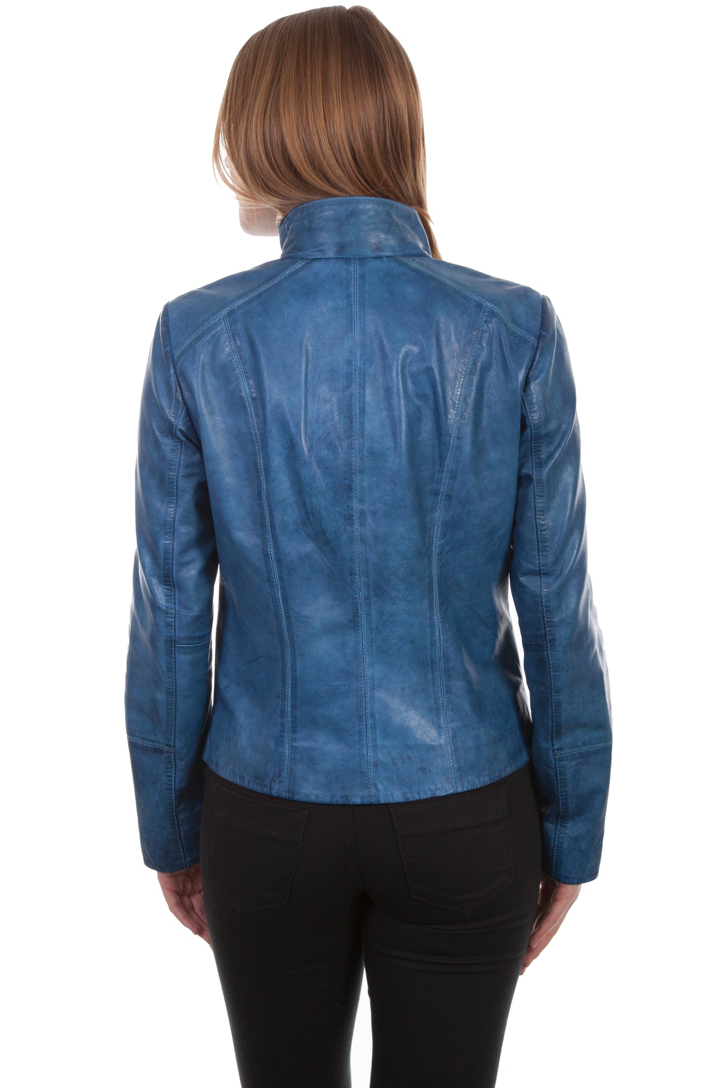 L5-193-BK Blue Leather Jacket - Back View