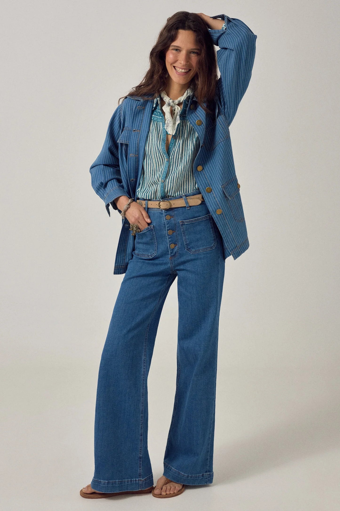 Maria Shirt Mediterranean Stripes Blue Ink by Maison Hotel