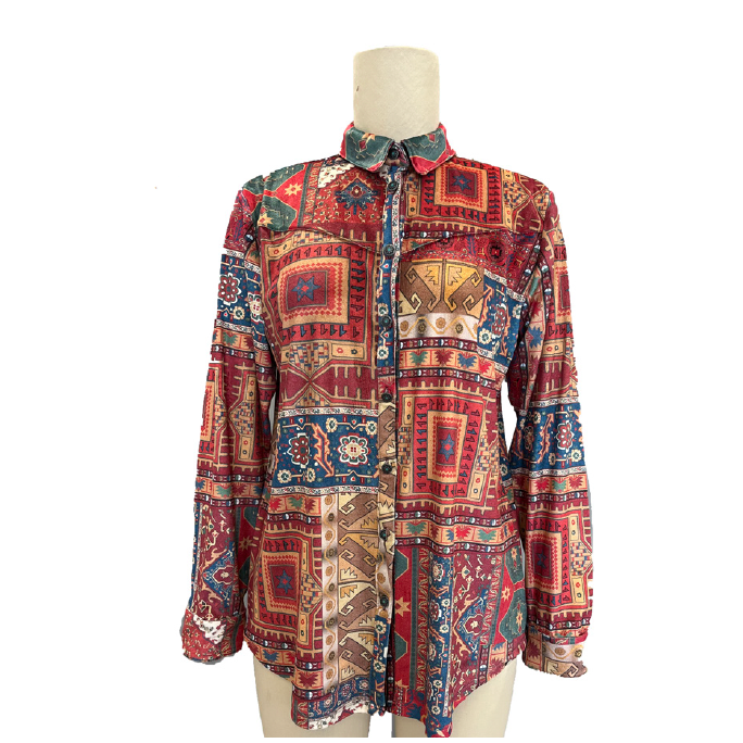 colorful patterned long sleeve shirt