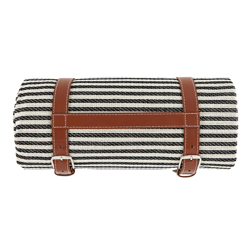 N0452D Striped roll-up picnic blanket with leather straps