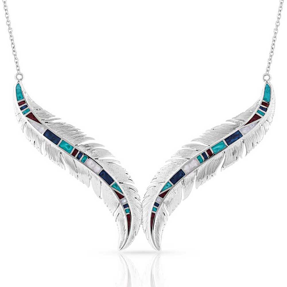 NC5194-2 Feather Necklace with inlaid turquoise and silver
