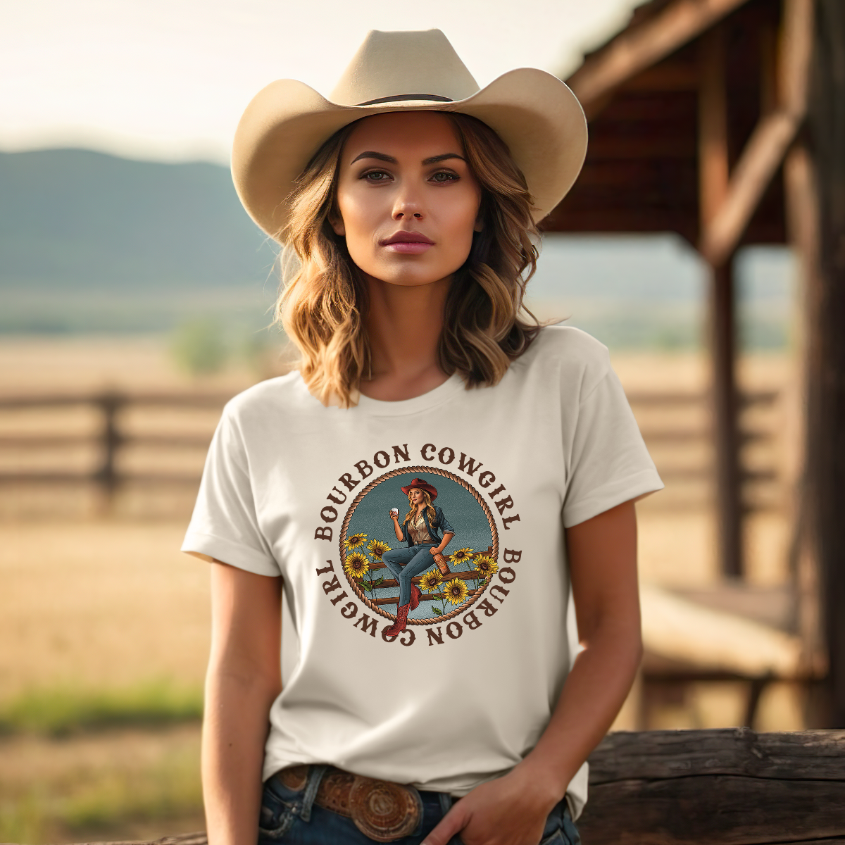 New BC Logo Cream Short Sleeve T-shirt - Bourbon Cowgirl