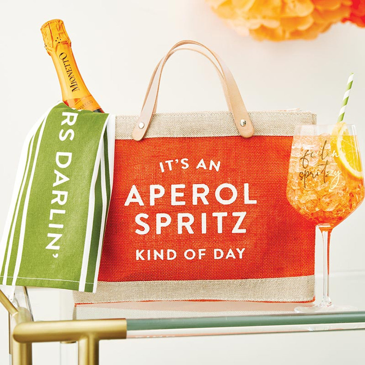 Aperol Spritz tote bag and cocktail