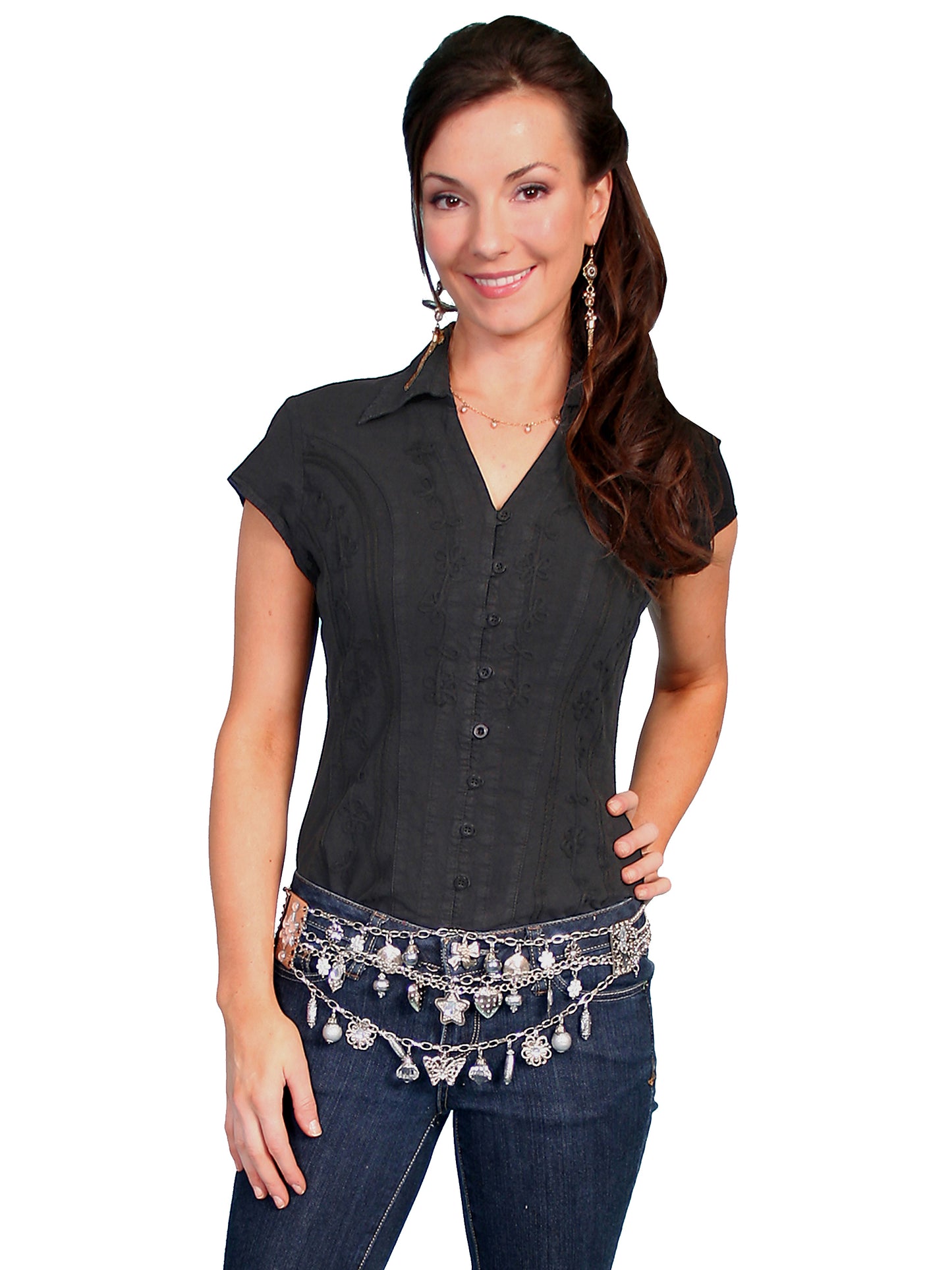 Black shirt PSL-066-BLK on woman