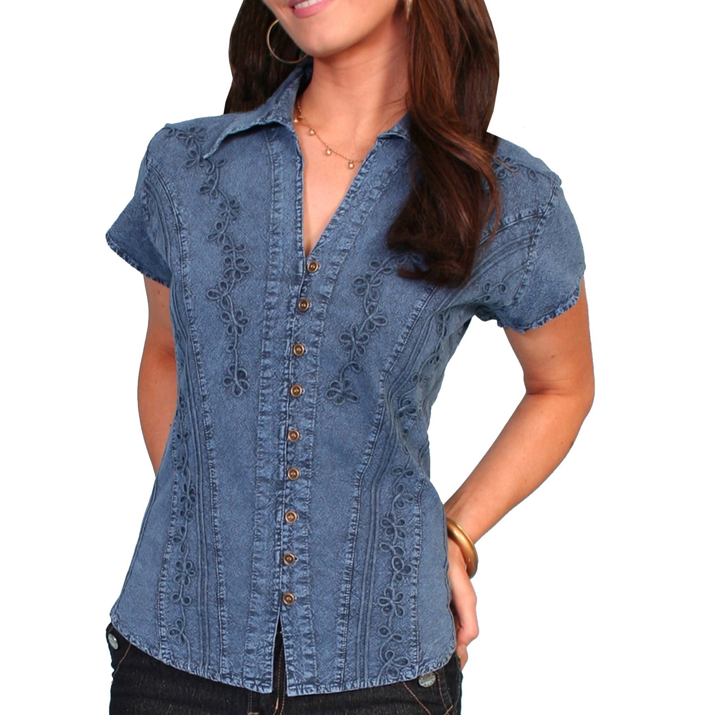 PSL-066-DBL Denim Embroidered Shirt