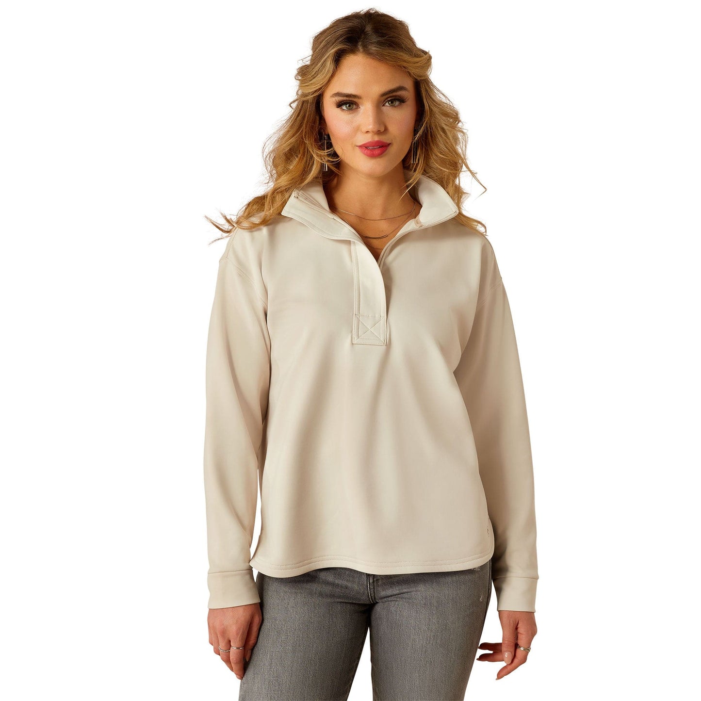 Woman in beige fleece pullover, S25_WMS_WEST_10054496_front