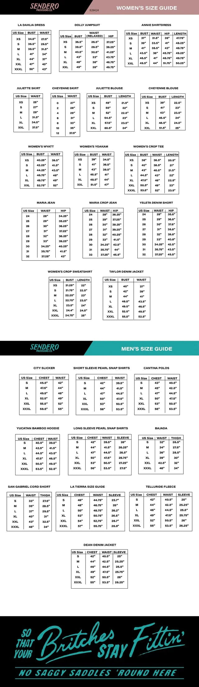 SS24 Size Guide with measurements and sizing charts.