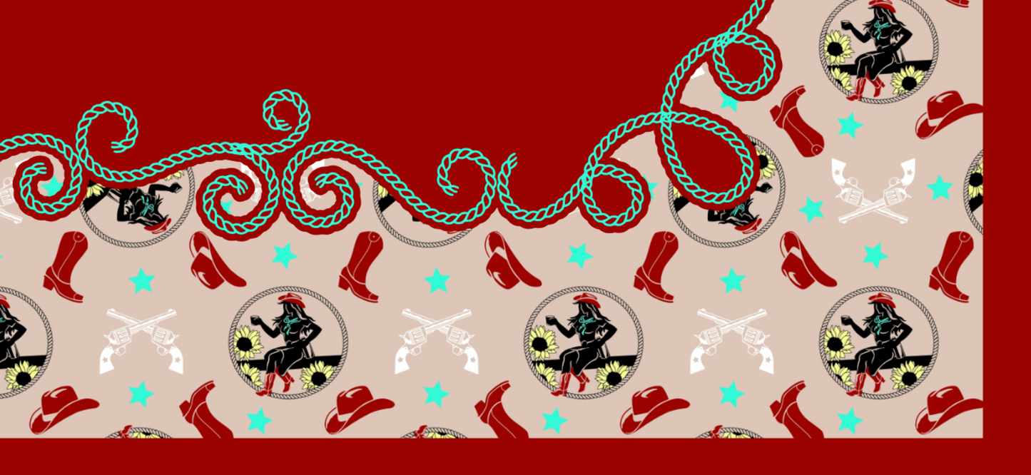 Screenshot of a Western-themed pattern featuring cowgirls, boots, hats, and...