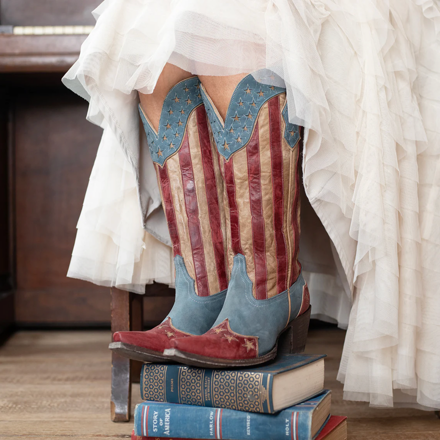Cowboy boots with American flag design, screenshot from Sept 21