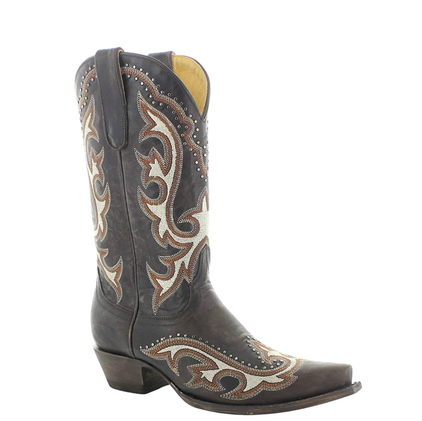 Screenshot of a brown cowboy boot with ornate design