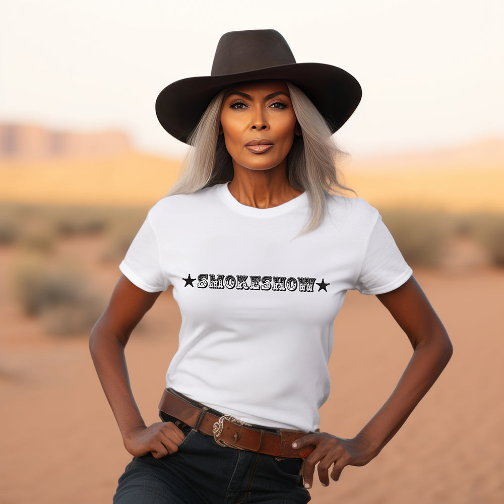 Smokeshow woman in cowboy hat & Smokeshow shirt