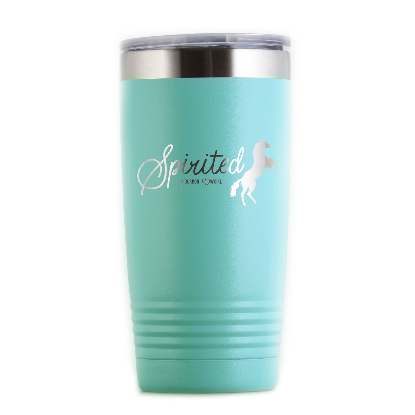Teal Spirited tumbler with horse logo